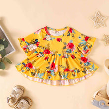 Load image into Gallery viewer, Girls Floral Round Neck Top and Lace Trim Distressed Jeans Set