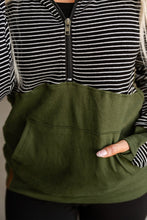 Load image into Gallery viewer, Green Half Zip Stripes Patchwork Hoodie