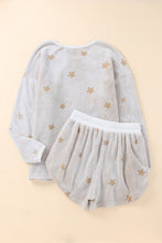 Load image into Gallery viewer, Round Neck Dropped Shoulder Star Print Top and Shorts Lounge Set