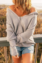 Load image into Gallery viewer, Zipper V-Neck Dropped Sleeve Hooded Solid Sweater