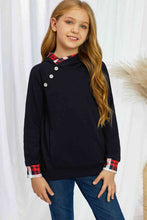 Load image into Gallery viewer, Girls Plaid Decorative Button Hoodie with Pockets