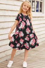 Load image into Gallery viewer, Girls Floral Round Neck Short Sleeve Dress with Pockets