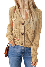 Load image into Gallery viewer, Green Front Pockets Buttons Textured Cardigan
