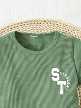 Load image into Gallery viewer, Graphic Waffle-Knit Round Neck Top and Shorts Set
