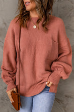 Load image into Gallery viewer, Ribbed Trim Lantern Sleeve Pocketed Sweater