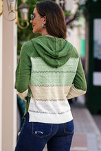 Load image into Gallery viewer, Zip-Up Raglan Sleeve Openwork Hooded Cardigan