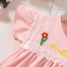 Load image into Gallery viewer, Girls Embroidered Lace Trim Round Neck Dress