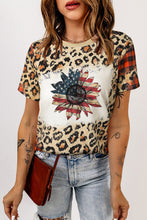 Load image into Gallery viewer, Leopard Plaid Floral Tee Shirt