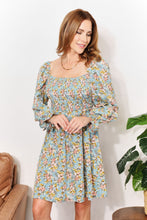 Load image into Gallery viewer, Double Take Floral Smocked Flounce Sleeve Square Neck Dress
