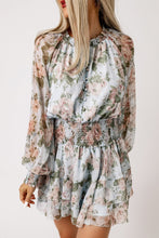 Load image into Gallery viewer, Green Floral Print Tiered Ruffled Shirred High Waist Mini Dress