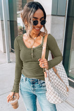 Load image into Gallery viewer, Crewneck Buttons Ribbed Knit Long Sleeve Top