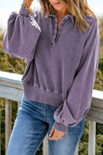Load image into Gallery viewer, Quarter-Snap Collared Lantern Sleeve Sweatshirt