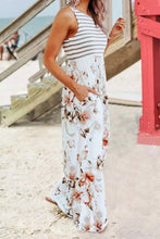Load image into Gallery viewer, White Striped Floral Pocket Sleeveless Jumpsuit