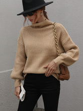 Load image into Gallery viewer, Woven Right High Neck Balloon Sleeve Rib-Knit Pullover Sweater