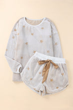 Load image into Gallery viewer, Round Neck Dropped Shoulder Star Print Top and Shorts Lounge Set