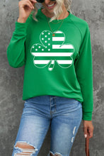 Load image into Gallery viewer, Green Raglan Sleeve Stripes Stars Clover Graphic Sweatshirt