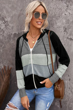 Load image into Gallery viewer, Zip-Up Raglan Sleeve Openwork Hooded Cardigan