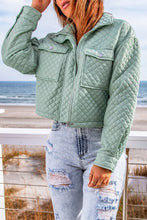 Load image into Gallery viewer, Green Quilted Pocketed Zip-Up Cropped Jacket