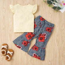 Load image into Gallery viewer, Graphic Tie Hem Top and Floral Flare Pants Set