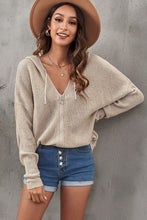 Load image into Gallery viewer, Zipper V-Neck Dropped Sleeve Hooded Solid Sweater