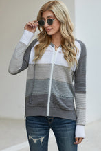 Load image into Gallery viewer, Zip-Up Raglan Sleeve Openwork Hooded Cardigan