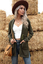 Load image into Gallery viewer, Drawstring Open Front Slit Hooded Cardigan