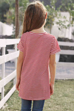 Load image into Gallery viewer, Girls Striped Round Neck Twisted Tee Shirt