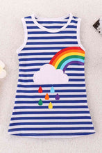 Load image into Gallery viewer, Girls Rainbow Graphic Striped Sleeveless Dress