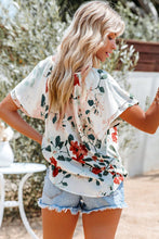 Load image into Gallery viewer, White Floral Print Buttons Tiered Ruffled Short Sleeve Shirt