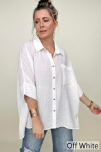 Load image into Gallery viewer, Umgee Pleated Batwing Short Sleeve Button Up Top