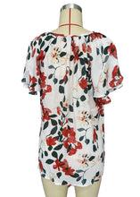 Load image into Gallery viewer, White Floral Print Buttons Tiered Ruffled Short Sleeve Shirt