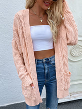 Load image into Gallery viewer, Woven Right Cable-Knit Open Front Cardigan with Front Pockets