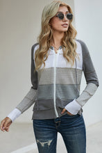 Load image into Gallery viewer, Zip-Up Raglan Sleeve Openwork Hooded Cardigan