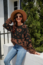Load image into Gallery viewer, Leopard Ribbed Trim Dropped Shoulder Sweater
