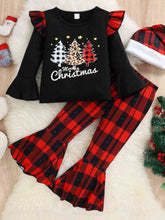Load image into Gallery viewer, Graphic Top and Plaid Flare Pants Set