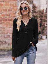 Load image into Gallery viewer, Double Take Buttoned Notched Neck Long Sleeve Top