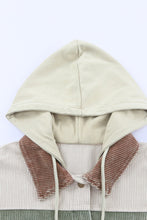 Load image into Gallery viewer, Green Color Block Button Down Hooded Corduroy Jacket
