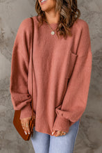 Load image into Gallery viewer, Ribbed Trim Lantern Sleeve Pocketed Sweater