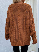Load image into Gallery viewer, Woven Right Cable-Knit Open Front Cardigan with Front Pockets