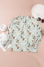 Load image into Gallery viewer, Green Floral Print Tie V Neck Button Up Blouse