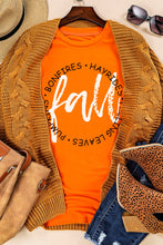 Load image into Gallery viewer, Orange Fall Letter Print Crew Neck Graphic T Shirt