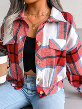 Load image into Gallery viewer, Plaid Collared Neck Drop Shoulder Jacket