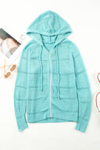 Load image into Gallery viewer, Zip-Up Raglan Sleeve Openwork Hooded Cardigan