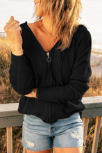 Load image into Gallery viewer, Zipper V-Neck Dropped Sleeve Hooded Solid Sweater