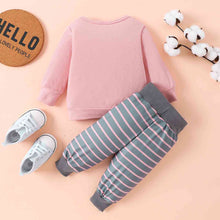 Load image into Gallery viewer, Round Neck Long Sleeve Tee and Stripe Pants Set