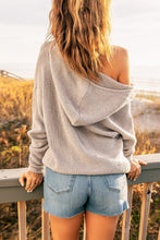 Load image into Gallery viewer, Zipper V-Neck Dropped Sleeve Hooded Solid Sweater
