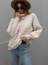 Load image into Gallery viewer, Woven Right High Neck Balloon Sleeve Rib-Knit Pullover Sweater