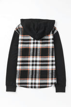 Load image into Gallery viewer, Plaid Drawstring Button Front Hooded Jacket