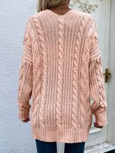 Load image into Gallery viewer, Woven Right Cable-Knit Open Front Cardigan with Front Pockets