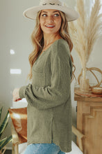 Load image into Gallery viewer, Green Waffle Knit Split Neck Pocketed Loose Top